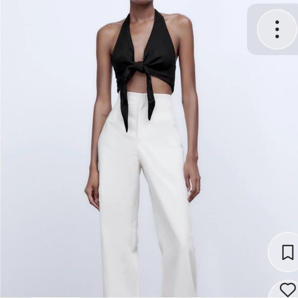 NWT Zara Black Halter Tie-Front Vacation Clean Girl Linen Top - Picture 2 of 7